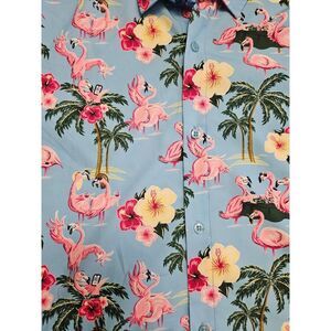 Ann‎ Arbor Unique Pink Flamingo Button Up Shirt Short Sleeve Size L